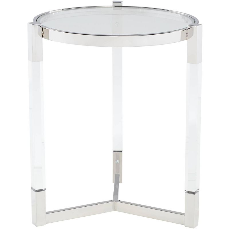 55 Downing Street Darla Modern Metal Round Accent Table 19" Wide Silver Glass Tabletop Clear Acrylic Frame for Living Room Bedroom Bedside Entryway, 1 of 10