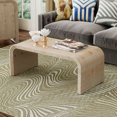 VYNXARIA Curved Elegance Minimalist Coffee Table in Natural Wood Wash
