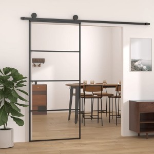 VidaXL Sliding Door Aluminum and ESG Glass 35.4"x80.7" Black - 1 of 4