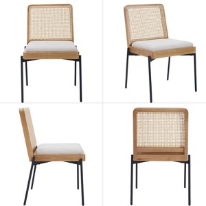 Vynxaria Beige Linen Dining Chairs with Rattan Backrest Set of 2 - 1 of 4