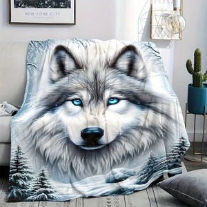 Lomsoe Wolf Pattern Blanket - Flannel Throw Suitable for Sofa, Bed, Travel, Camping, Living Room, Office - Comfortable All Seasons. - 1 of 4