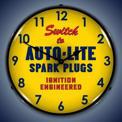 Collectable Sign & Clock | Autolite LED Wall Clock Retro/Vintage, Lighted - Great For Garage, Bar, Mancave, Gym, Office etc 14 Inches