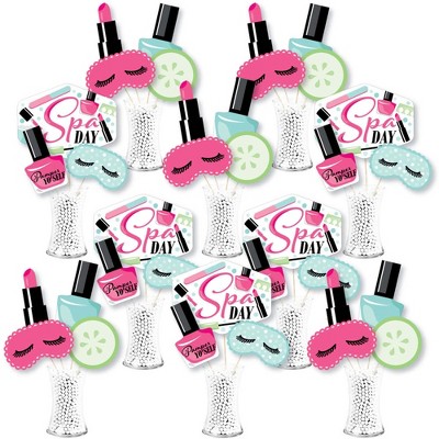 Big Dot of Happiness Spa Day - Girls Makeup Party Centerpiece Sticks - Showstopper Table Toppers - 35 Pieces