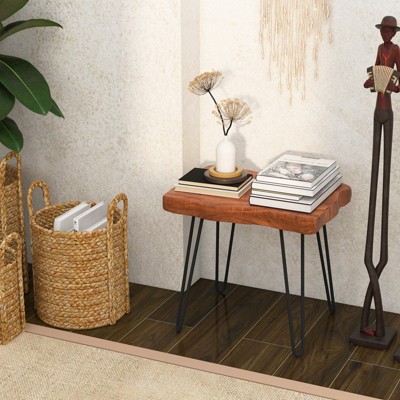 Rustic Teak Wood and Black Metal Rectangular End Table