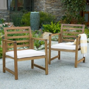 GDFStudio Abraham Outdoor Acacia Wood Club Chairs with Cushion (Set of 2), Natural/Cream - 1 of 4