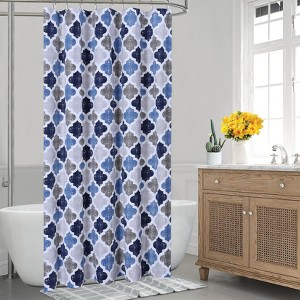 Modern Geometric Shower Curtain, Poly-Cotton Blean with Quatrefoil Design for Bathroom - 1 of 4