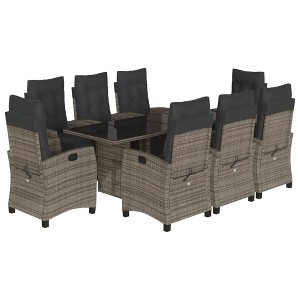 vidaXL Patio Dining Set with Cushions Table and Chair Furniture Poly Rattan - Gray Glass 8 Piece - 1 of 4