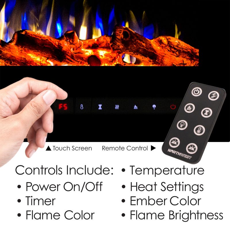 72 Electric Fireplace- Front Vent, Wall Mount or Recessed-3 Color LED Flame, 10 Fuel Bed Colors & 3 Media-Touch Screen & Remote Control by Northwest, 5 of 9