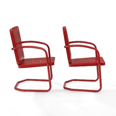 Set of 2 Red Steel Retro Outdoor Arm Chairs