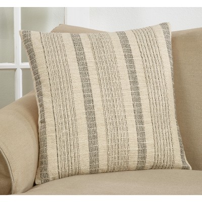 22" Off-White Woven Striped Cotton Throw Pillow