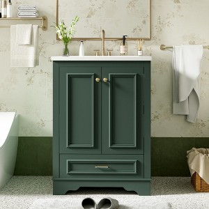 MOEPISY 24 inch Bathroom Vanity with Ceramic Sink Combo, Modern Freestanding Storage Cabinet with Silver Handles - 1 of 4