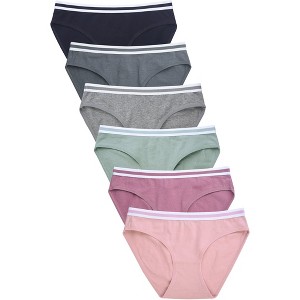 PACK OF 6 MAMIA WOMEN'S COTTON BLEND STRIPED BAND SOLID BIKINI PANTY (LP1631CK) - 1 of 3
