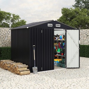 6 x 8 FT Outdoor Metal Storage Sheds Kit with Lockable Door, Utility Buildings with Air Vent for Backyard, Garden, Patio, Lawn - 1 of 4