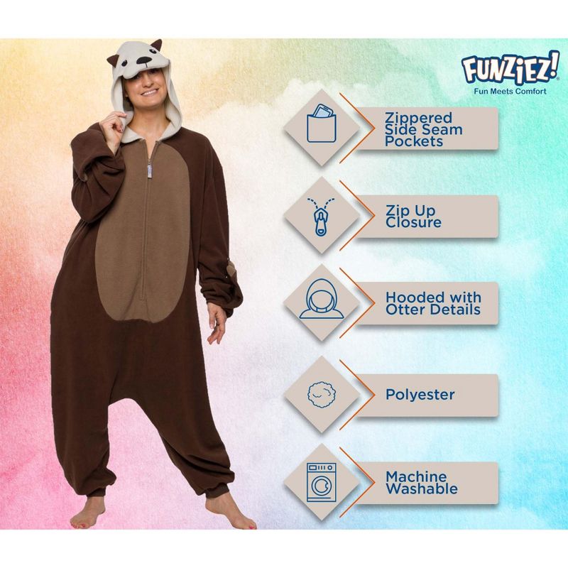 FUNZIEZ! Otter Adult Unisex  Novelty Union Suit - Brown Otter Costume for Halloween, 4 of 7