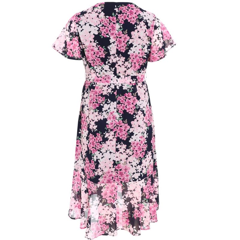 QUIZ Women's Plus Size Floral Print Midi Dip Hem Dress, 4 of 6