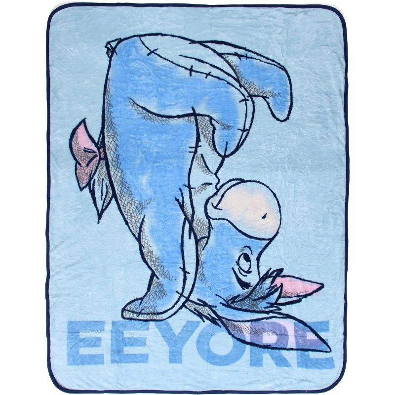 Disney Winnie The Pooh Eeyore Handstand Micro Raschel Fleece Throw Blanket Blue, 1 of 4