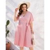 Plus Size Women's Pleated Midi Dress with Belt Flowy Casual Elegant Knee Length Dress for Work Summer - 2 of 4