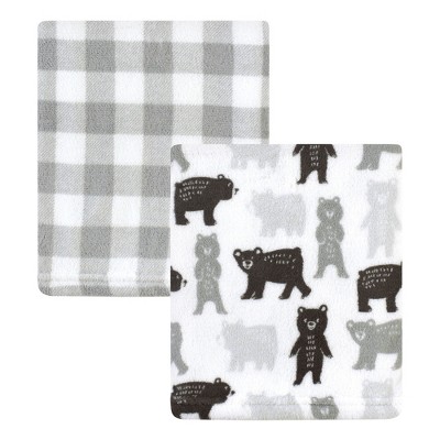 Hudson Baby Infant Girl Silky Plush Blanket, Bears And Plaid, 30x36 inches