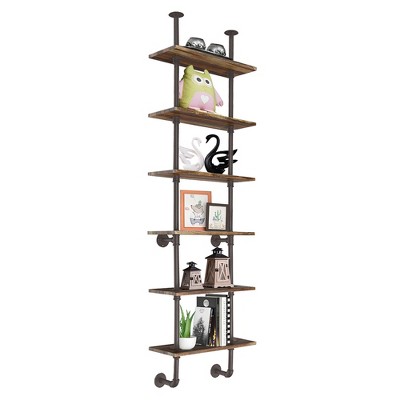 Costway 6-Shelf Rustic Pipe Shelving Unit, Vintage Industrial Pipe Wall Shelf Brown