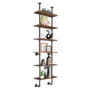 Costway 6-Shelf Rustic Pipe Shelving Unit, Vintage Industrial Pipe Wall Shelf Brown - 1 of 4