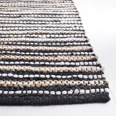 Handmade Black Wool and Cowhide Flat Woven Rug