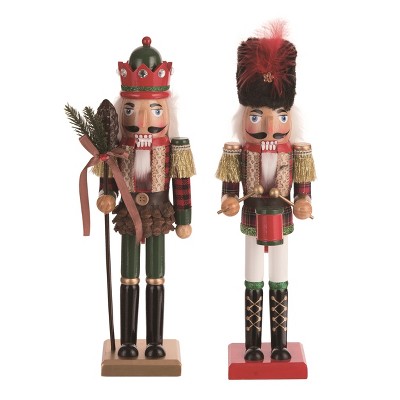 Transpac Christmas Wood Plaid Nutcracker Figurine Set of 2 Christmas Home Decorations