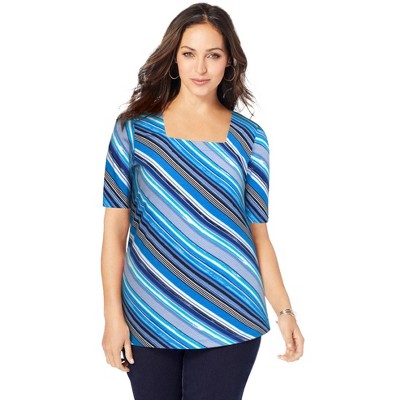 Jessica London Women's Plus Size Stretch Cotton Square Neck Tee