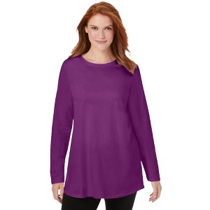 Woman Within Plus Size Perfect Long-Sleeve Crewneck Tunic - 1 of 4