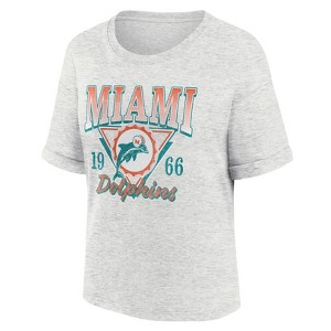 NFL Miami Dolphins Women's Oatmeal Heather Rolled Sleeve T-Shirt - 1 of 3