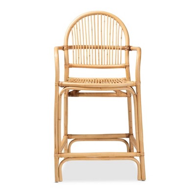 Natural Brown Rattan Curved Back Counter Stool