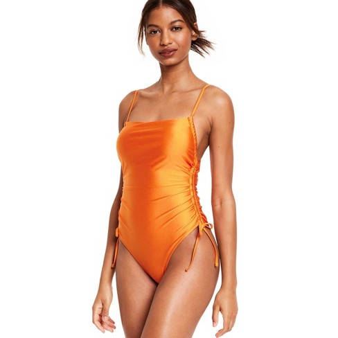 Women's Metallic Side-ruched High Leg Cheeky One Piece Swimsuit - Fe Noel X  Target Orange : Target