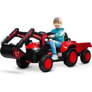 12V 3 in 1 Kids Ride On Excavator & Tractor with Detachable Trailer, Kids Electric Vehicles with Remote Control, Digger, LED Lights, Music - 1 of 4
