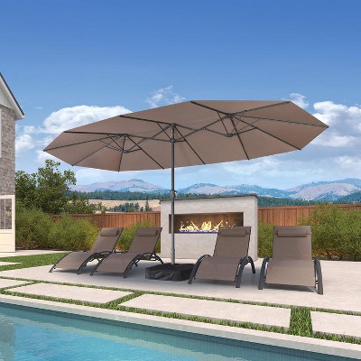 PURPLE LEAF Patio Market Umbrella with Base Double-Sided Rectangle Outdoor Table Sun Umbrellas with Crank 12 Heavy Duty Sturdy Ribs