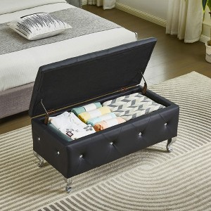 CAVINAS Storage Bench Ottoman with Storage Tufted Footrest Bench With Crystal Buttons - 1 of 4