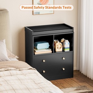 Baby Dresser With Changing Table Top, 2 Drawer Nursery & Changing Station With Changing Pad, Sturdy Wooden Baby Changing Table Dresser for Nursery - 1 of 4