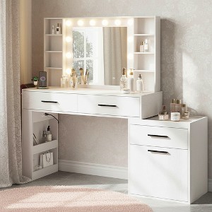 Ora Maison Convertible Vanity Desk 57", Large Makeup Table with 3-Color LED Mirror, Power Hub & Ample Storage for Bedroom - 1 of 4