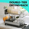 Dish Drying Rack - 2 Tier Dish Rack for Kitchen Counter with Rotatable and Extendable Drain Spout, Silver and Gray - 2 of 4