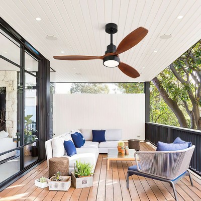 SKRAN Ceiling Fan with Lights, 52 Inch Modern Wood Ceiling Fan with Remote for Indoor Living Room Outdoor Porch, Reversible DC Motor, Matte Black