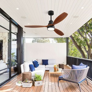 SKRAN Ceiling Fan with Lights, 52 Inch Modern Wood Ceiling Fan with Remote for Indoor Living Room Outdoor Porch, Reversible DC Motor, Matte Black - 1 of 4