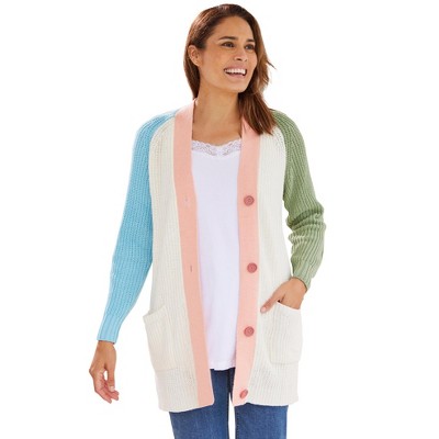 Woman Within Plus Size Button-Front Shaker Cardigan