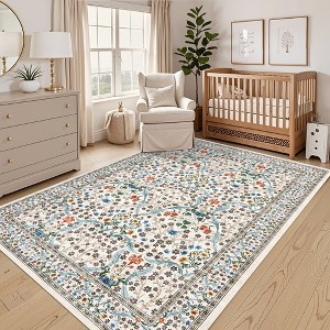 Floral Area Rugs for Living Room Bedroom Indoor Soft Low Pile Non-Slip Rug Farmhouse Rug Home Decor - 1 of 4