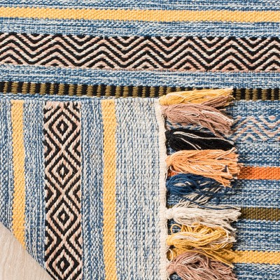 Handmade Blue and Multicolor Wool Cotton Area Rug