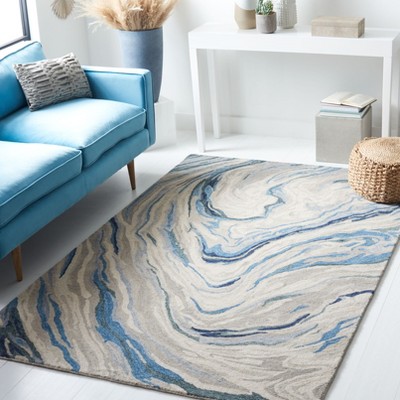 Blue and Beige Hand-Tufted Wool 4' x 6' Area Rug
