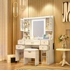 Racxily 41.4" Makeup Vanity Desk with Mirror & Lights, 5 Drawers with Charging Station & Stool for Bedroom, White - 3 of 4