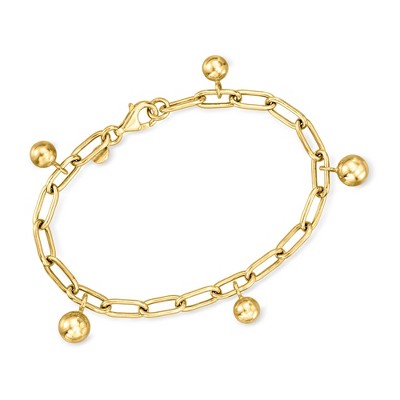Ross-Simons Italian 18kt Gold Over Sterling Paper Clip Link Bead Station Bracelet
