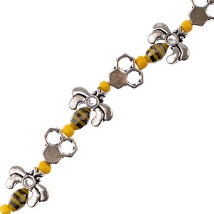 John Bead 5inch Yellow & Black with Antique Silver Honeycomb and Bees Bead Strand - 1 of 4