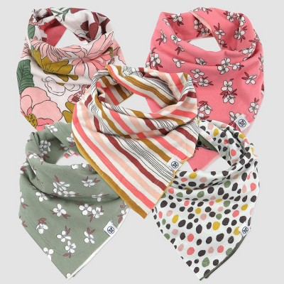 Image of Honest Baby Organic Cotton 5pk Color Me Happy Reversible Bandana Bib Burp Cloth - Pink