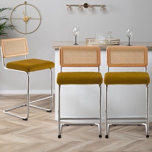 Bekrvio Bar Stools Set of 2/3/4, 26”/30" Barstool with Rattan Back, Velvet-Upholstered & Chrome Frame,Mid Century Modern Kitchen Stool for Island - 1 of 4
