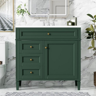 Bathroom Vanity Cabinets 36 Inches With Top Sink, Bathroom Floor Cabinets With 2 Drawers And Tip-Out Drawer-Cuddlewood