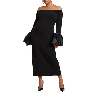 ELOQUII Women's Plus Size Off Shoulder Cuff Detail Maxi Dress - 1 of 3